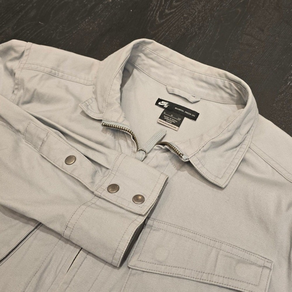 Nike SB‎ Mens Full Zip Long Sleeve Shirt Light Grey Cotton Blend Small